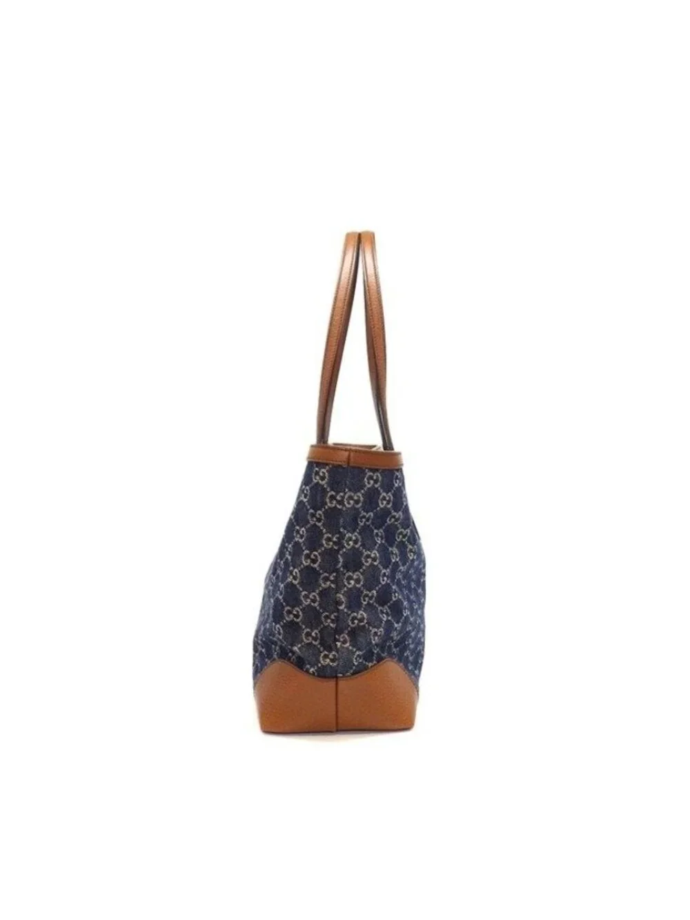 Gucci Tote Bag Ophidia Medium Blue GG Denim Brown Leather Gold